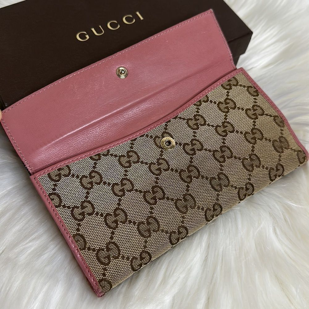 Gucci GG Canvas Pink Leather Heart Bifold Long Wallet with Box - Picture 10 of 15